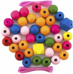 Teddies fából készült gyöngyök színes MAXI gumipántokkal 106 darab