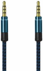 mobilNET AUX kék-fekete textil 1, 5 m kábel 2x3, 5 mm jack (ECO csomagolás)