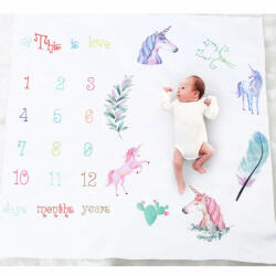  Suport textil tip Milestone subtire pentru fotografii memorabile Unicorni DLLdrl272 (JEMdrl272) Lenjerii de pat bebelusi‎, patura bebelusi