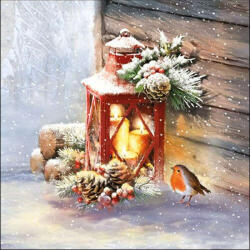 Ambiente Karácsonyi szalvéta - kismadár lámpás mellett - Robin by Lantern (VR-33315340)