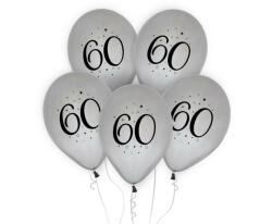 Godan Happy Birthday Silver, Ezüst 60 léggömb, lufi 5 db-os 30 cm (12 inch) (MLG171891)