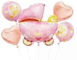 Godan Baby Carriage Pink, Rózsaszín babakocsi fólia lufi 5 db-os szett (MLG143164)