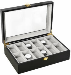 Pufo Cutie caseta din lemn pentru depozitare si organizare 12 ceasuri, model Pufo Premium, negru