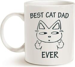 Cana alba din ceramica, cu mesaj, pentru iubitorii de pisici, Best Cat Dad Ever, model 6, 330 ml (NBNCJ72)