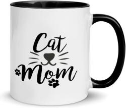 Cana alba din ceramica, cu toarta neagra, cu mesaj pentru iubitoarele de pisici, Cat Mom, 330 ml (NBNCJ50)