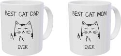  Set 2 cani albe, din ceramica, cu mesaj, pentru cupluri iubitori de pisici, Best Cat Mom & Best Cat Dad, model 5, 330 ml (NBNCJ76)