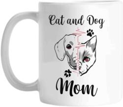 Cana alba din ceramica, cu mesaj, pentru iubitoarele de animale, Cat&Dog Mom, 330 ml (NBNCJ78)