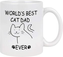 Cana alba din ceramica, cu mesaj, pentru iubitorii de pisici, Best cat dad ever, model 5, 330 ml (NBNCJ69)