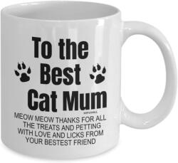 Cana alba din ceramica, cu mesaj, pentru iubitorii de pisici, To the best cat mom, 330 ml (NBNCJ70)
