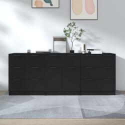 vidaXL Servante, 3 piese, negru, lemn prelucrat (3115797) Comoda