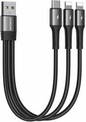 JOYROOM S-01530G10 USB-A apa - USB-C/2xLightning 2.0 Adat és töltő kábel - Fekete (0.15m) (S-01530G10)