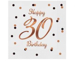 GoDan B&C Happy Birthday White-Rose Gold 30 szalvéta 20 db-os 33x33 cm (MLG165135)