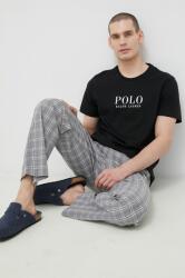 Ralph Lauren pamut pizsama felső fekete, nyomott mintás - fekete S