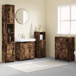 vidaXL Set mobilier de baie, 4 piese, stejar fumuriu, lemn prelucrat (3154409)