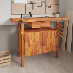 vidaXL Banc de lucru cu sertar și menghine, 124x52x83 cm, lemn acacia (153321) - vidaxl