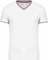 Kariban Férfi póló Kariban KA374 v-nyakú piqué póló -3XL, White/Navy/Red