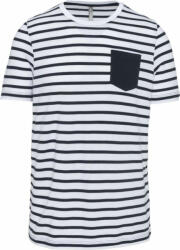 Kariban Férfi póló Kariban KA378 Csíkos Rövid Ujjú Zsebestengerész póló -2XL, Striped White/Navy