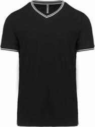 Kariban Férfi póló Kariban KA374 v-nyakú piqué póló -M, Black/Light Grey/White