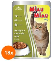 MIAU MIAU Set Hrana Umeda Pisici Miau Miau cu Rata in Sos, 18 Plicuri x 100 g (ROC-18XMAG1016483TS)