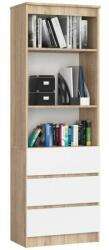 Artool Biblioteca, placa laminata, 3 sertare, 3 rafturi, stejar si alb, 60x35x180 cm GartenVIP DiyLine