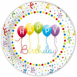 Happy Birthday Streamers - Szülinapi Parti Tányér - 23 cm, 8 db-os