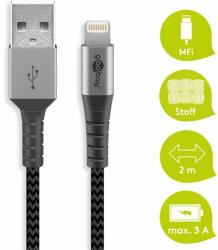 Goobay USB - Lightning flexibilis textil adat- és töltő kábel, 2m, asztroszürke-ezüst