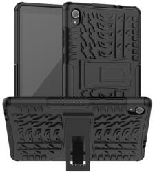 Gigapack Defender műanyag telefonvédő (közepesen ütésálló, szilikon belső, kitámasztó, autógumi minta) FEKETE Lenovo Tab M8 (TB-8505F) WIFI, Lenovo Tab M8 (TB-8505X) LTE (GP-103477)