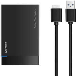 UGREEN Carcasa rack Premium Ugreen 30848 pentru HDD/SSD extern 2.5 inch SATA cu cablu USB 3.2 la Micro USB SuperSpeed, Negru (30848-UGREEN)