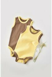 BabyCosy Set 2 body-uri fara maneci Ribana Bebe Unisex din bumbac organic si 5%elastan - Vanilie/Maro BabyCosy (Marime: 12-18 Luni) (BC-CSYR4103-12)