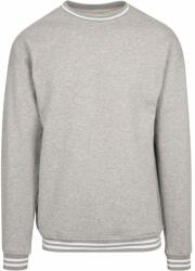 Build Your Brand Férfi pulóver csíkos szegéllyel - Szürke melírozott / fehér | 3XL (BY104-1000278889)