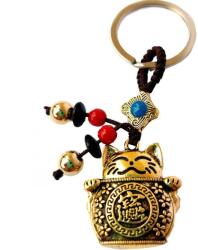  Breloc Pisica Maneki Neko, simbol de bani si protectie de rele, metal auriu