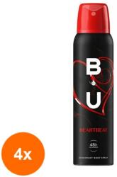 B.U. Set 4 x Deodorant Spray BU Heartbeat, Femei, 150 ml