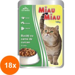 MIAU MIAU Set Hrana Umeda pentru Pisici Miau-Miau, Curcan in Sos, 18 Plicuri x 100 g (ROC-18XMAG1016322TS)