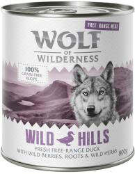 Wolf of Wilderness 6x800g Wolf of Wilderness Free-Range Meat Wild Hills szabad tartású kacsa nedves kutyatáp