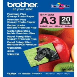 Brother BP71GA3 Glossy Photo Paper, fotópapírok, fényes, fehér, A3, 260 g/m2, 20 db, BP71GA3, inkoustový