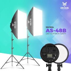  Jackal AS-48B LED softbox szett, 3200-5600K tápegységgel, NP-F akkumulátor foglalattal 2m állvánnyal 48W