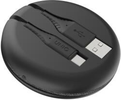  USB töltő- és adatkábel, USB Type-C, 120 cm, cipőfűző minta, feltekerhető, gyorstöltés, Uniq Halo, fekete