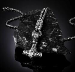Elegance nemesacél nyaklánc MJÖLNIR medállal és AJÁNDÉK rúna dísszel (Thornyak)