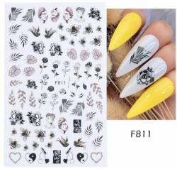  Körömmatrica - F811 levél virág black