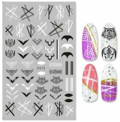  Körömmatrica - F572 levél virág black white