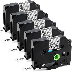Compatible Set 5 benzi etichete autocolante compatibile Brother, 12mm x 8m, negru/transparent, TZ-131/TZe-131