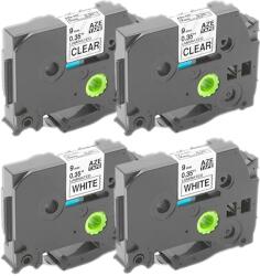 Compatible Set 4 casete etichete autocolante compatibile Brother, 9mm x 8m, negru/transparent, TZ-121/TZe-121
