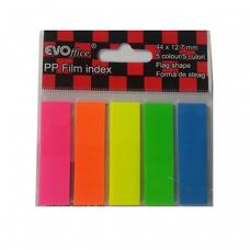 EVOffice Stick index plastic 44x12, 7mm, 5 culori neon x 20 file, forma steag