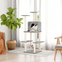 vidaXL Ansamblu pisici, stâlpi din funie sisal, gri deschis, 144, 5 cm (171631) - comfy