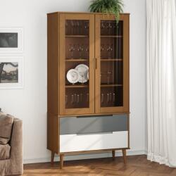 vidaXL Dulap cu vitrină, maro, 90x35x175 cm, lemn masiv de pin (350543) - comfy