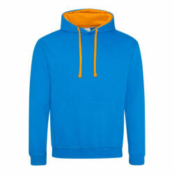 Just Hoods Uniszex kapucnis pulóver Just Hoods AWJH003 varsity Hoodie -M, Sapphire Blue/Orange Crush