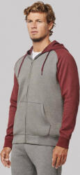 Proact Uniszex kapucnis pulóver Proact PA380 Two-Tone Zipped Hooded Fleece Jacket -S, Grey Heather/Sporty Red