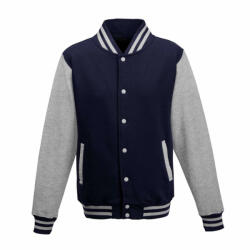 Just Hoods Férfi pulóver Just Hoods AWJH043 varsity Jacket -XL, Oxford Navy/Heather Grey