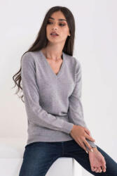 Legend World Wide Női Legend World Wide LWL9133 Ladies’ v-neck Fine Gauge Cotton pullover -L, Dark Melange Grey