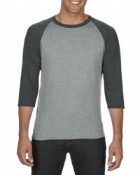 Anvil Férfi póló Anvil AN6755 Felnőtt Tri-Blend 3/4 Ujjú Raglán póló -XL, Heather Grey/Heather Blue